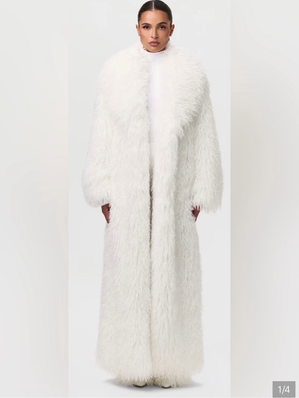 Naked Wardrobe Long White Faux Fur Coat